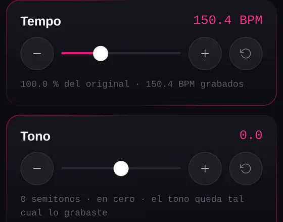 Los controles de tempo y tono de SCM, por separado